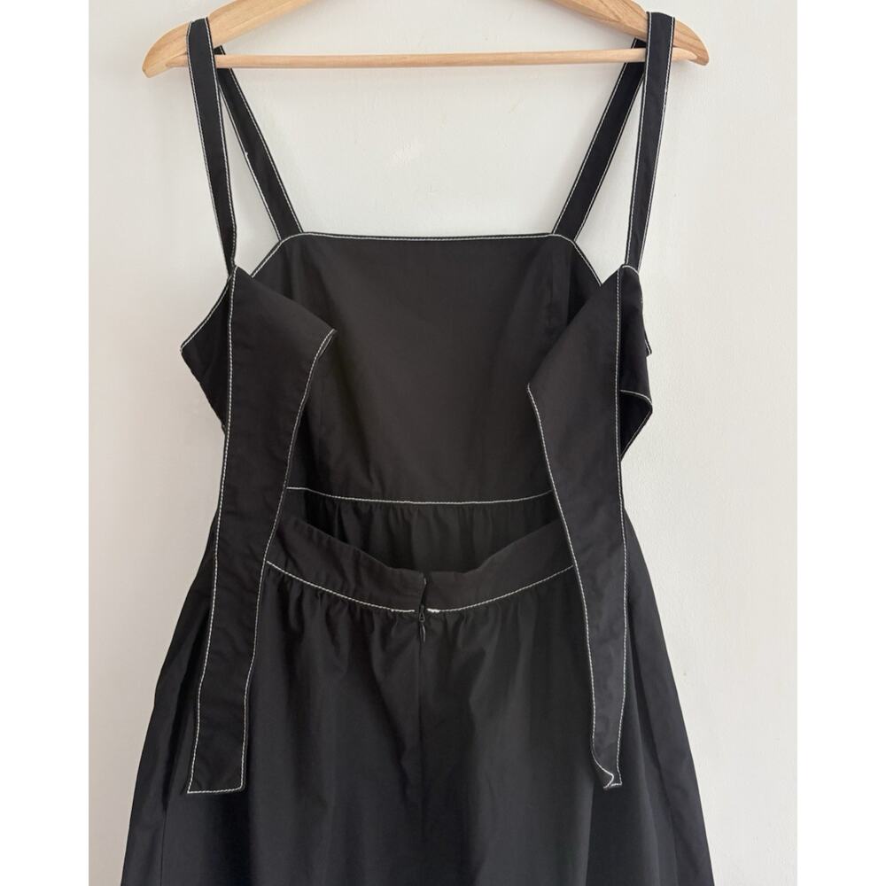 Zara Black Cotton Poplin Midi Dress Cut Out Tie Back Pockets Strappy Sundress S - Picture 7 of 14